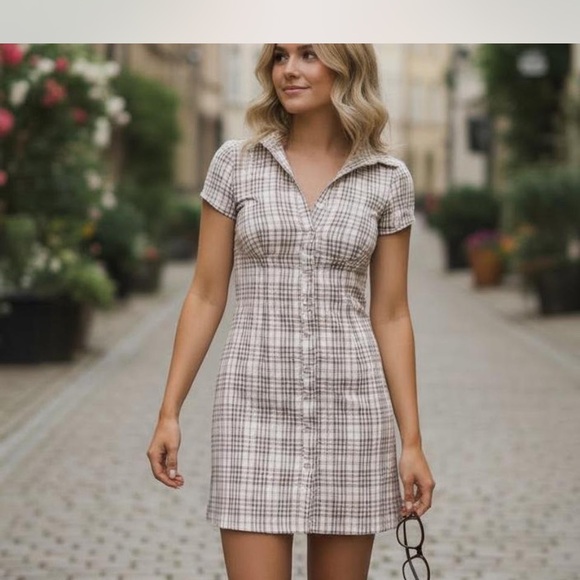 Princess Polly Beige Plaid Mini Dress - Picture 1 of 8